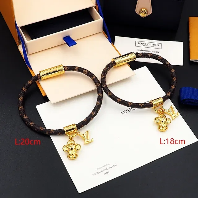 Louis Vuitton Monogram Cord Bracelet Brown Gold Braided Cylindrical Clasp Bracelet 12