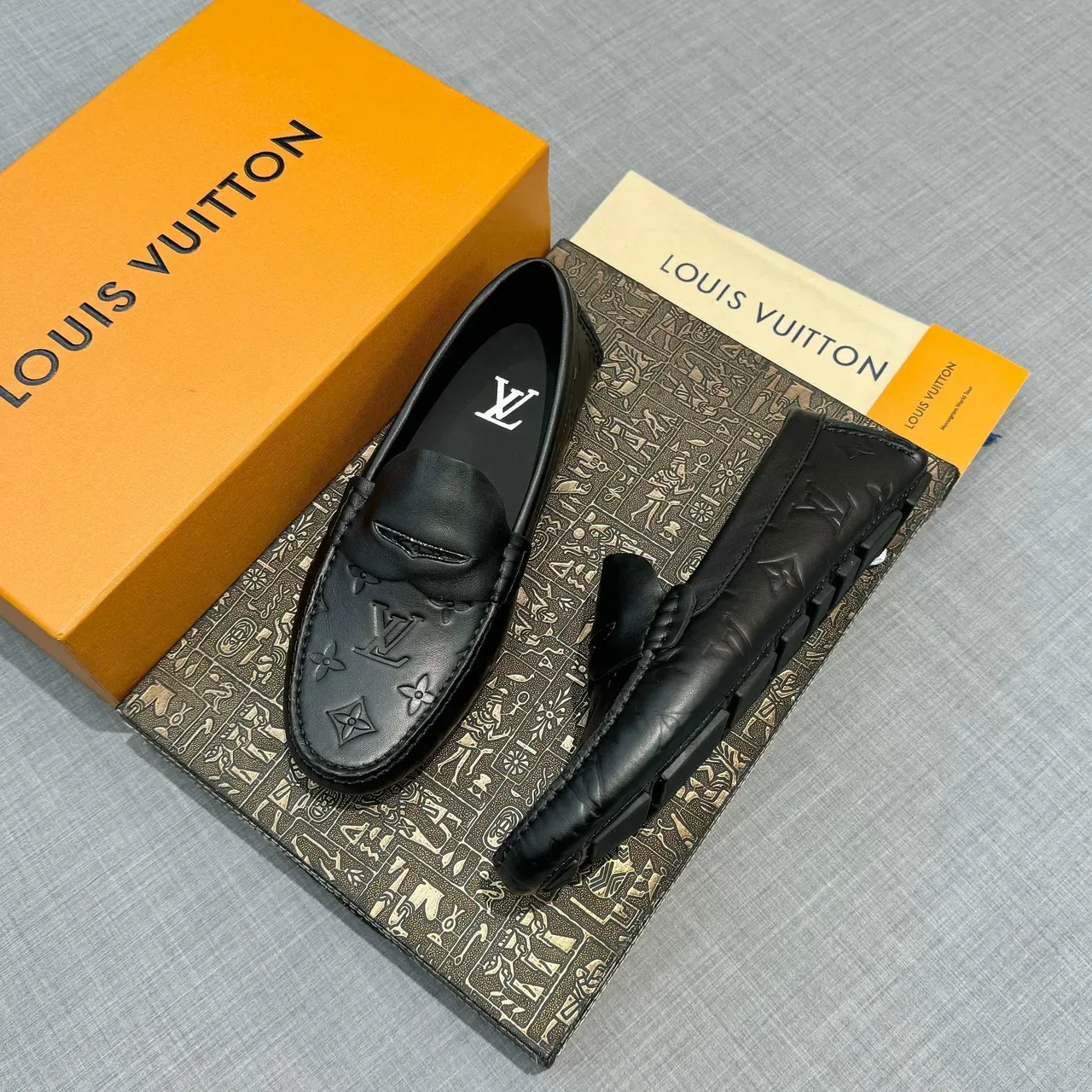 Louis Vuitton Monogram-Embossed Penny Loafer Black Leather Loafers 2
