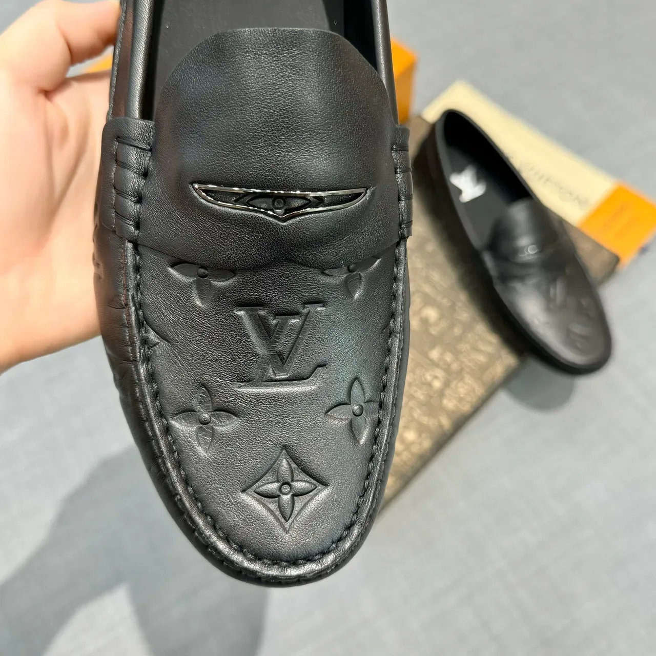 Louis Vuitton Monogram-Embossed Penny Loafer Black Leather Loafers 3