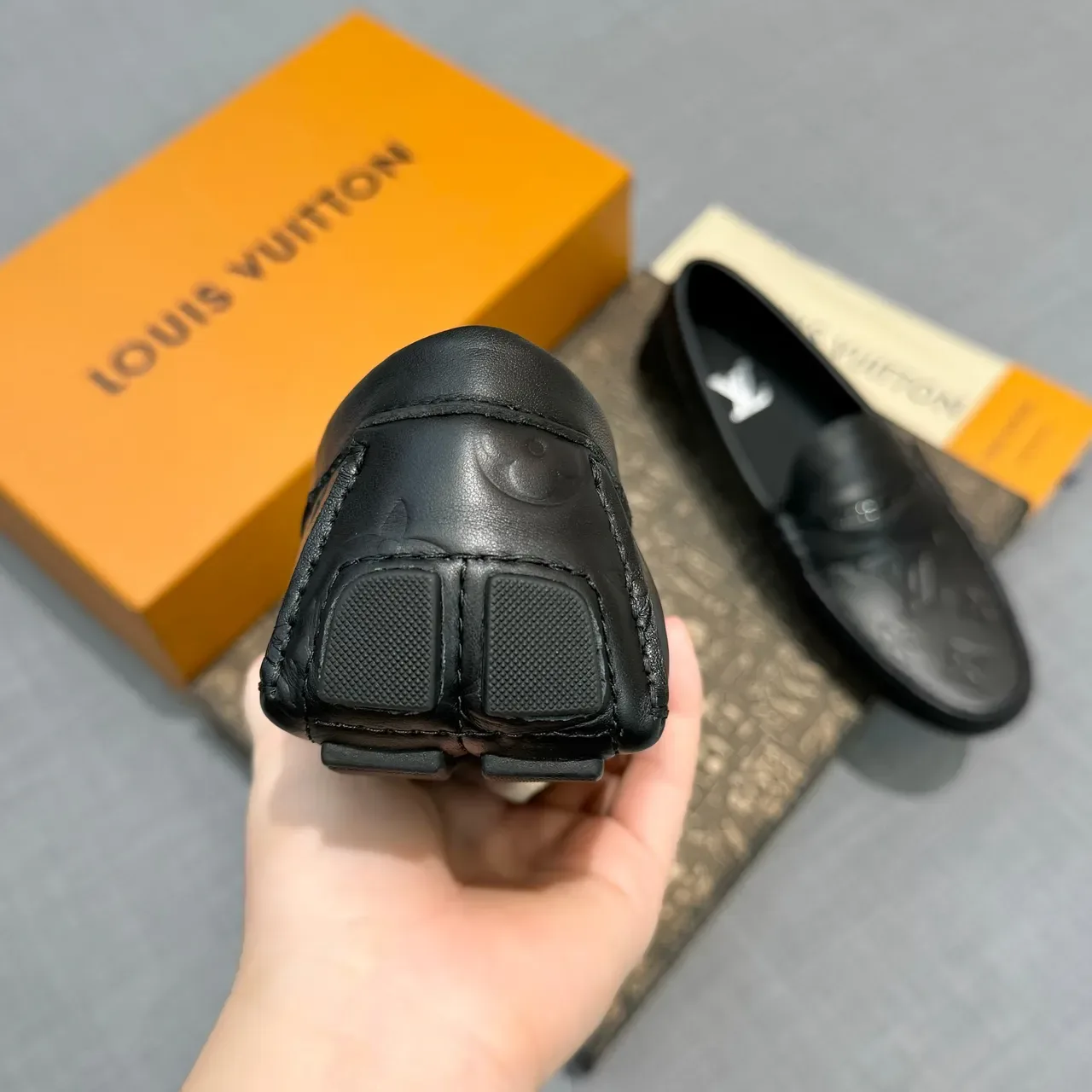 Louis Vuitton Monogram-Embossed Penny Loafer Black Leather Loafers 4
