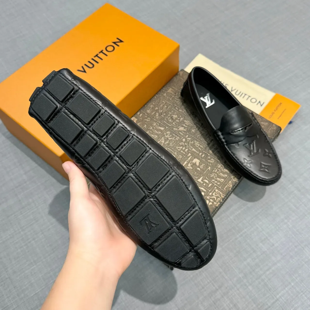 Louis Vuitton Monogram-Embossed Penny Loafer Black Leather Loafers 5