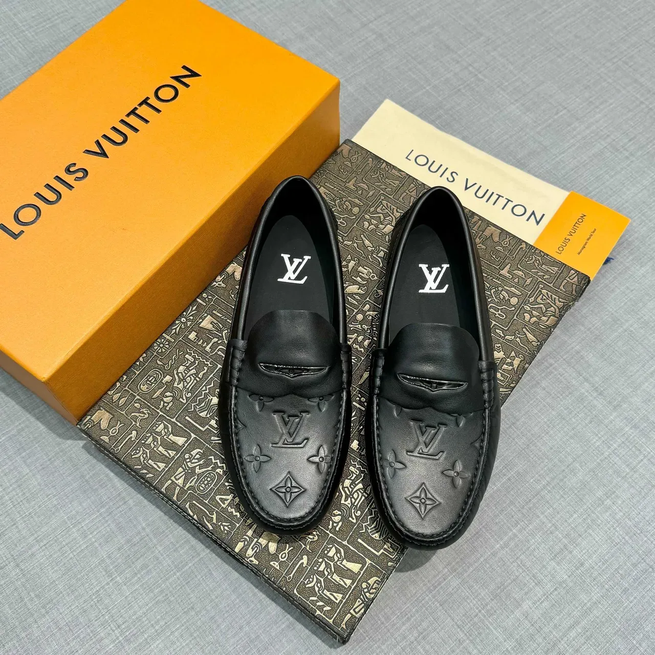 Louis Vuitton Monogram-Embossed Penny Loafer Black Leather Loafers 6