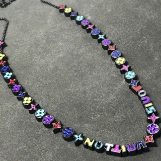 Louis Vuitton Monogram Flower Bead Necklace Multicolor Enamel Floral Lettered Necklace