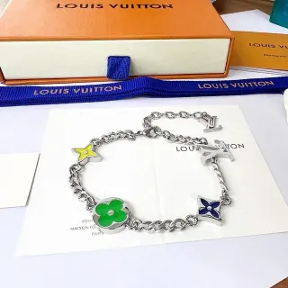 Louis Vuitton Monogram Flower Charm Silver Multicolor Curb Chain Enamel Floral Charms Bracelet