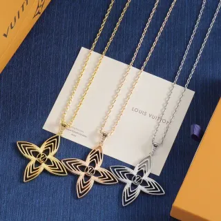 Louis Vuitton Monogram Flower Gold Silver Layered Floral Pendant Necklace