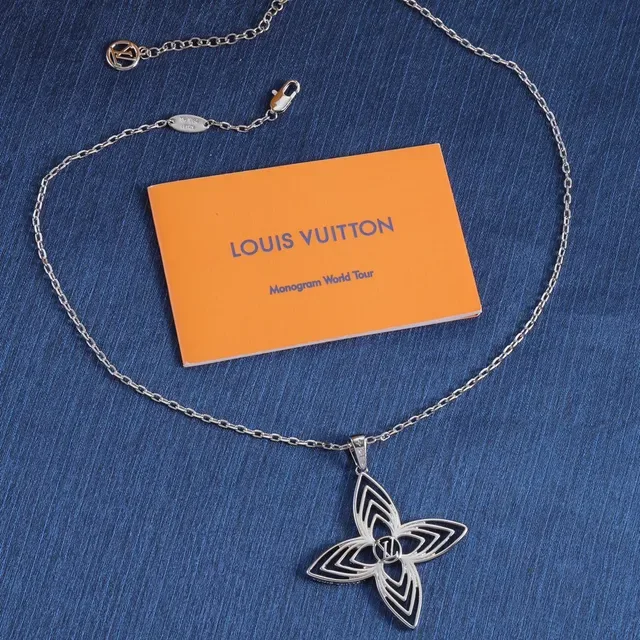 Louis Vuitton Monogram Flower Gold Silver Layered Floral Pendant Necklace 2