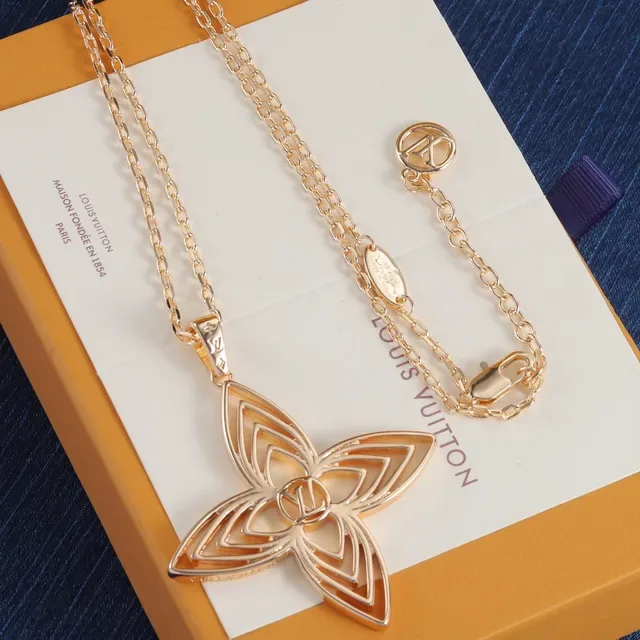 Louis Vuitton Monogram Flower Gold Silver Layered Floral Pendant Necklace 4