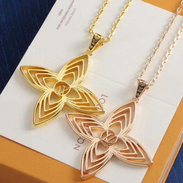 Louis Vuitton Monogram Flower Gold Silver Layered Floral Pendant Necklace 5