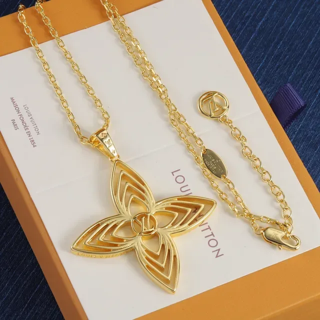Louis Vuitton Monogram Flower Gold Silver Layered Floral Pendant Necklace 6
