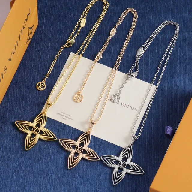 Louis Vuitton Monogram Flower Gold Silver Layered Floral Pendant Necklace 7