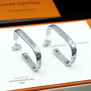 Louis Vuitton Monogram Hoop Silver Gold Hinged Earrings