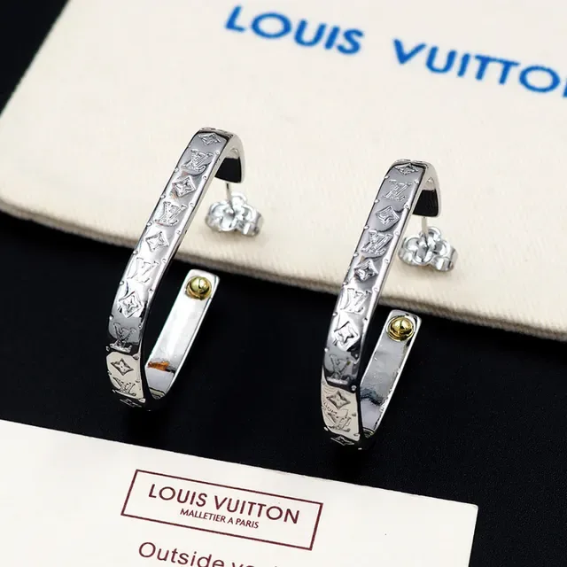 Louis Vuitton Monogram Hoop Silver Gold Hinged Earrings 2