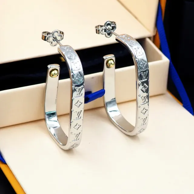 Louis Vuitton Monogram Hoop Silver Gold Hinged Earrings 3