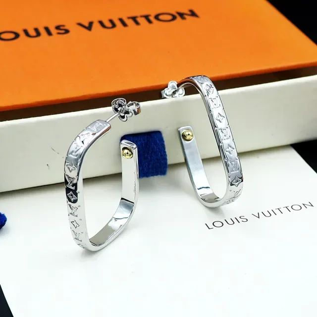Louis Vuitton Monogram Hoop Silver Gold Hinged Earrings 5