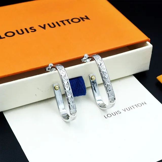 Louis Vuitton Monogram Hoop Silver Gold Hinged Earrings 6