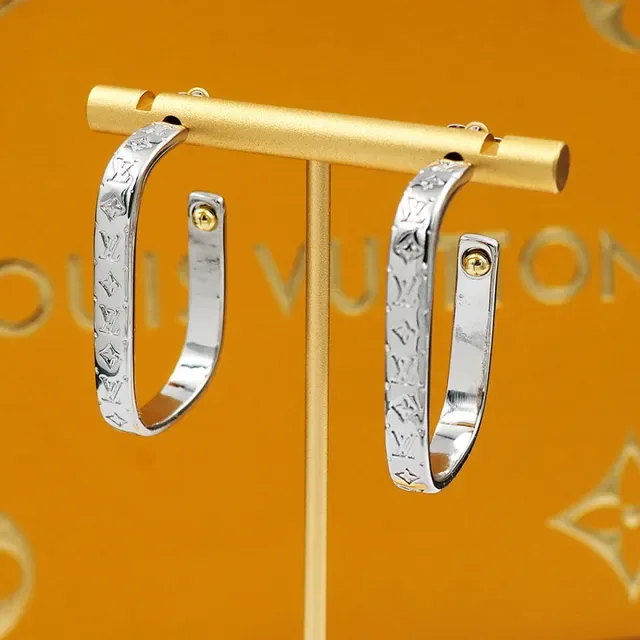 Louis Vuitton Monogram Hoop Silver Gold Hinged Earrings 7