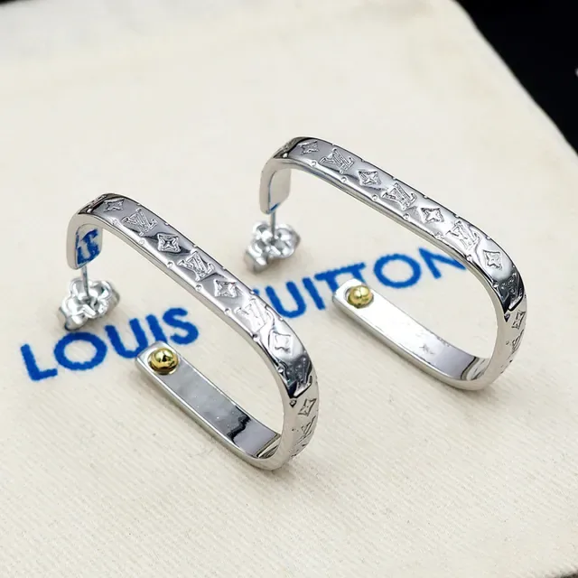 Louis Vuitton Monogram Hoop Silver Gold Hinged Earrings 9