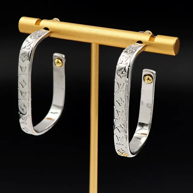 Louis Vuitton Monogram Hoop Silver Gold Hinged Earrings 10