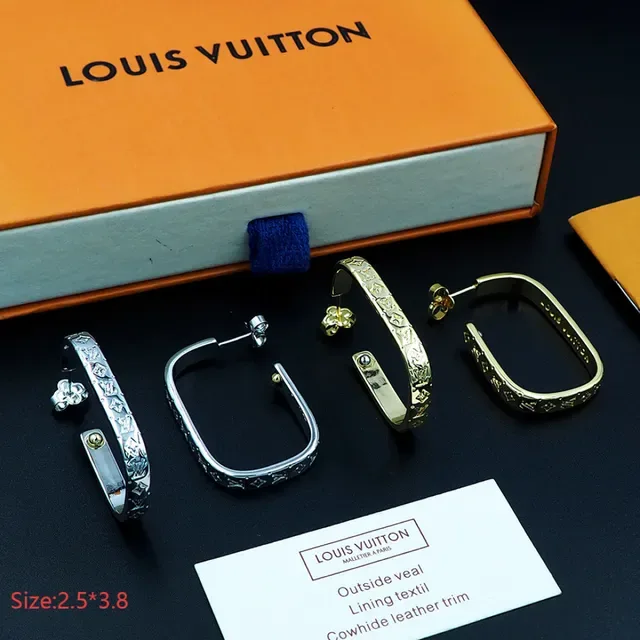 Louis Vuitton Monogram Hoop Silver Gold Hinged Earrings 11