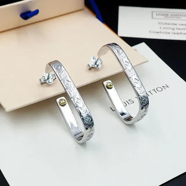 Louis Vuitton Monogram Hoop Silver Gold Hinged Earrings 13
