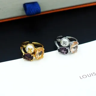 Louis Vuitton Monogram Jewelry Gold Silver Triple-Stone LV Cabochon Ring
