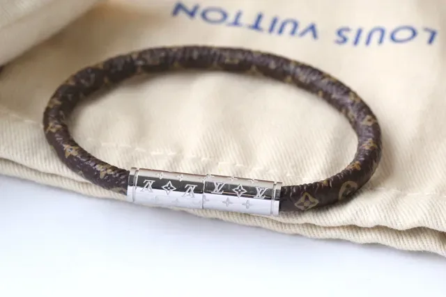 Louis Vuitton Monogram Leather Bracelet Brown Gold Braided Monogrammed Bracelet 2