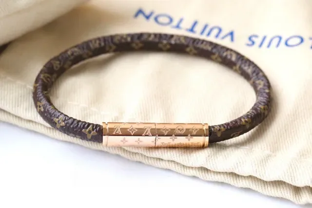 Louis Vuitton Monogram Leather Bracelet Brown Gold Braided Monogrammed Bracelet 3