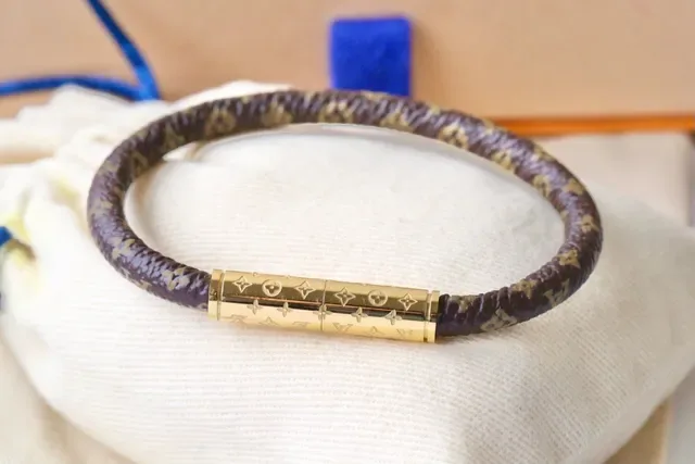 Louis Vuitton Monogram Leather Bracelet Brown Gold Braided Monogrammed Bracelet 4