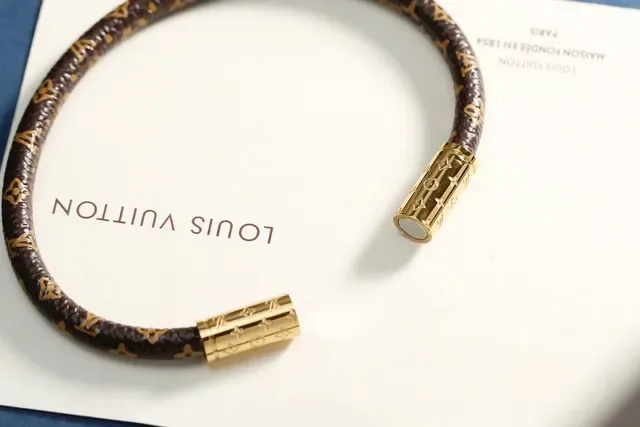 Louis Vuitton Monogram Leather Bracelet Brown Gold Braided Monogrammed Bracelet 5