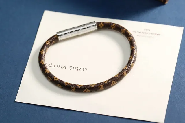 Louis Vuitton Monogram Leather Bracelet Brown Gold Braided Monogrammed Bracelet 6