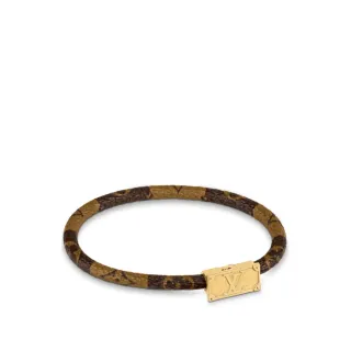Louis Vuitton Pulseira de Couro Monograma Marrom Cinto Trançado Dourado Fecho Gravado LV Pulseira