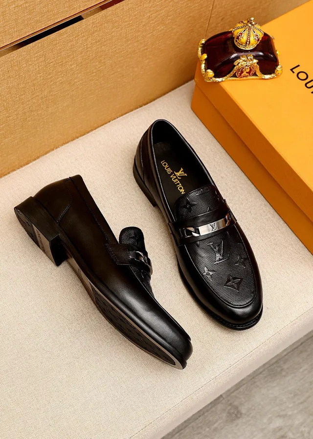 Louis Vuitton Monogram Loafer Black Leather Metal Strap Loafers 3