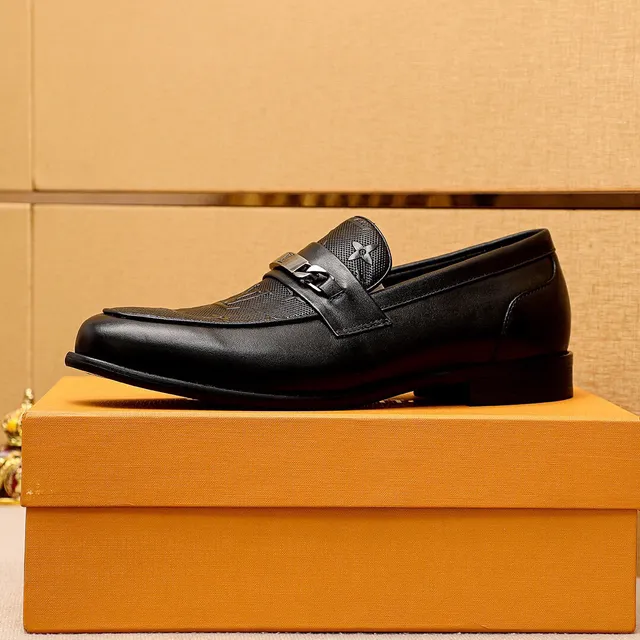 Louis Vuitton Monogram Loafer Black Leather Metal Strap Loafers 4