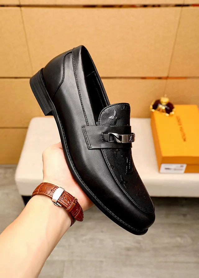 Louis Vuitton Monogram Loafer Black Leather Metal Strap Loafers 5