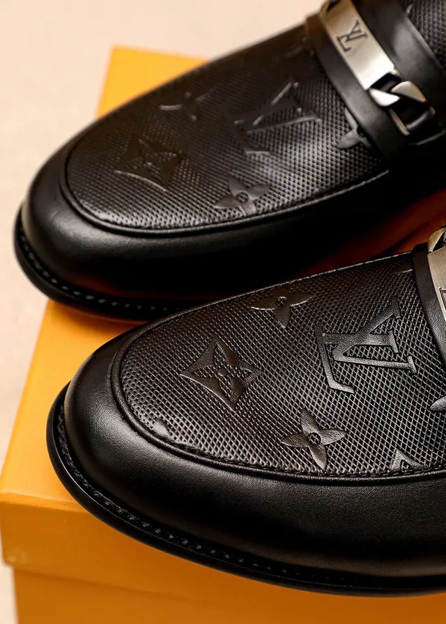 Louis Vuitton Monogram Loafer Black Leather Metal Strap Loafers 8