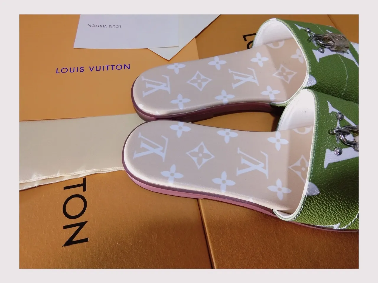 Louis Vuitton Monogram Lock Strap Olive Green Slippers 2