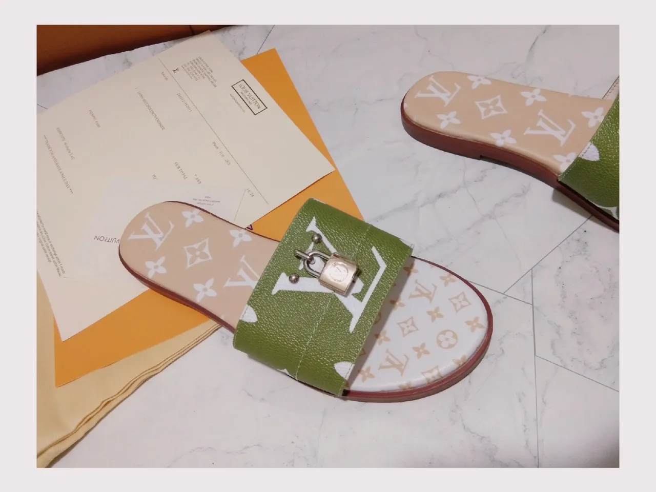 Louis Vuitton Monogram Lock Strap Olive Green Slippers 4