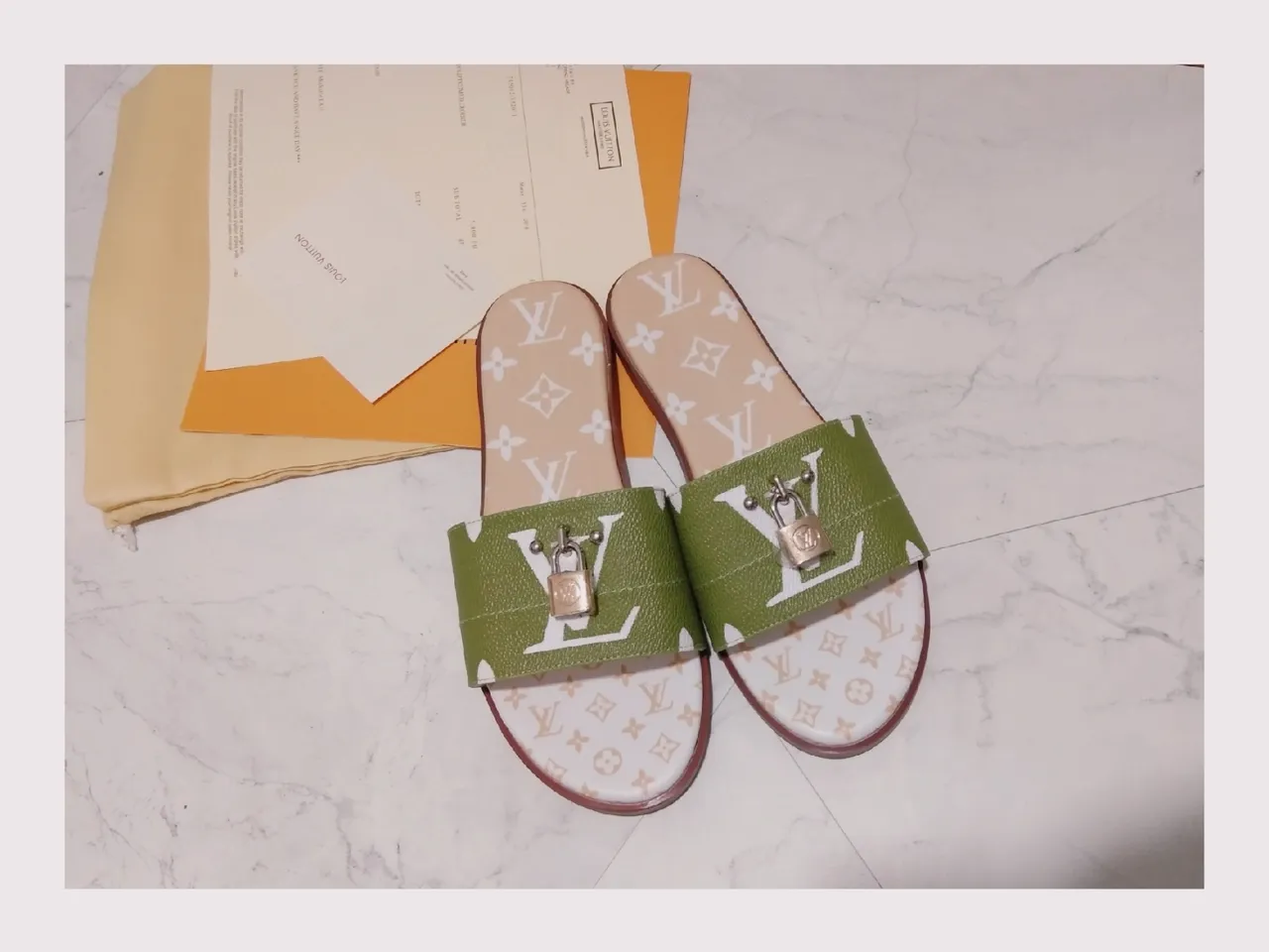 Louis Vuitton Monogram Lock Strap Olive Green Slippers 5