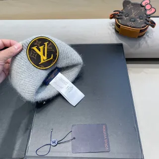 Louis Vuitton Monogram Patch Gray Knit Beanie