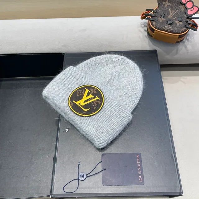 Louis Vuitton Monogram Patch Gray Knit Beanie 3