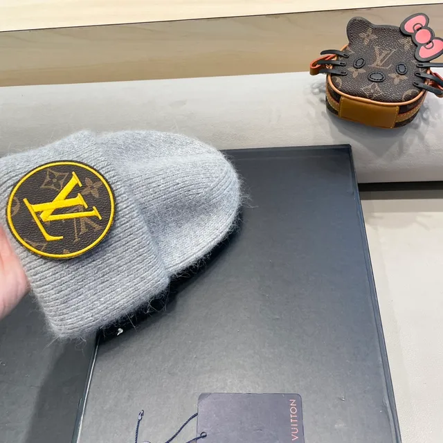 Louis Vuitton Monogram Patch Gray Knit Beanie 7
