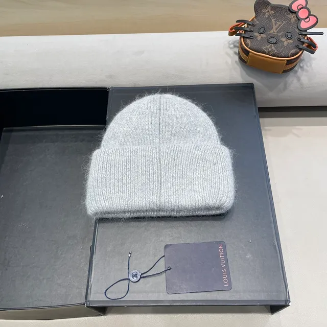 Louis Vuitton Monogram Patch Gray Knit Beanie 8