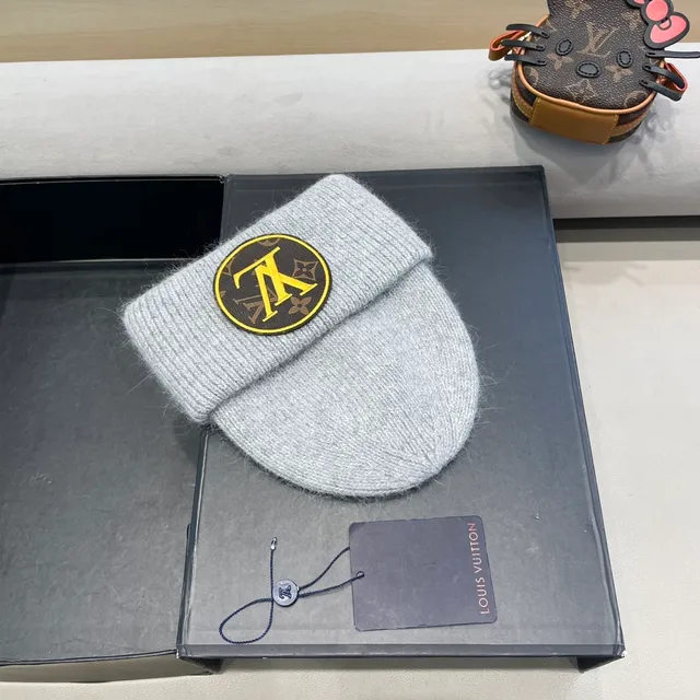 Louis Vuitton Monogram Patch Gray Knit Beanie 9