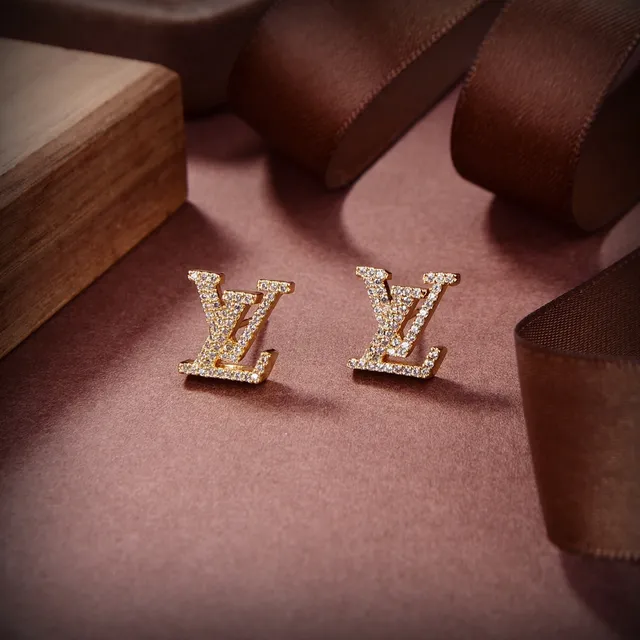 Louis Vuitton Monogram Pavé Crystal Stud Gold Transparent Earrings 4