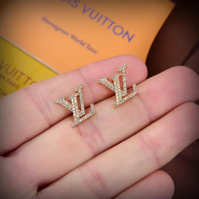 Louis Vuitton Monogram Pavé Crystal Stud Gold Transparent Earrings 5