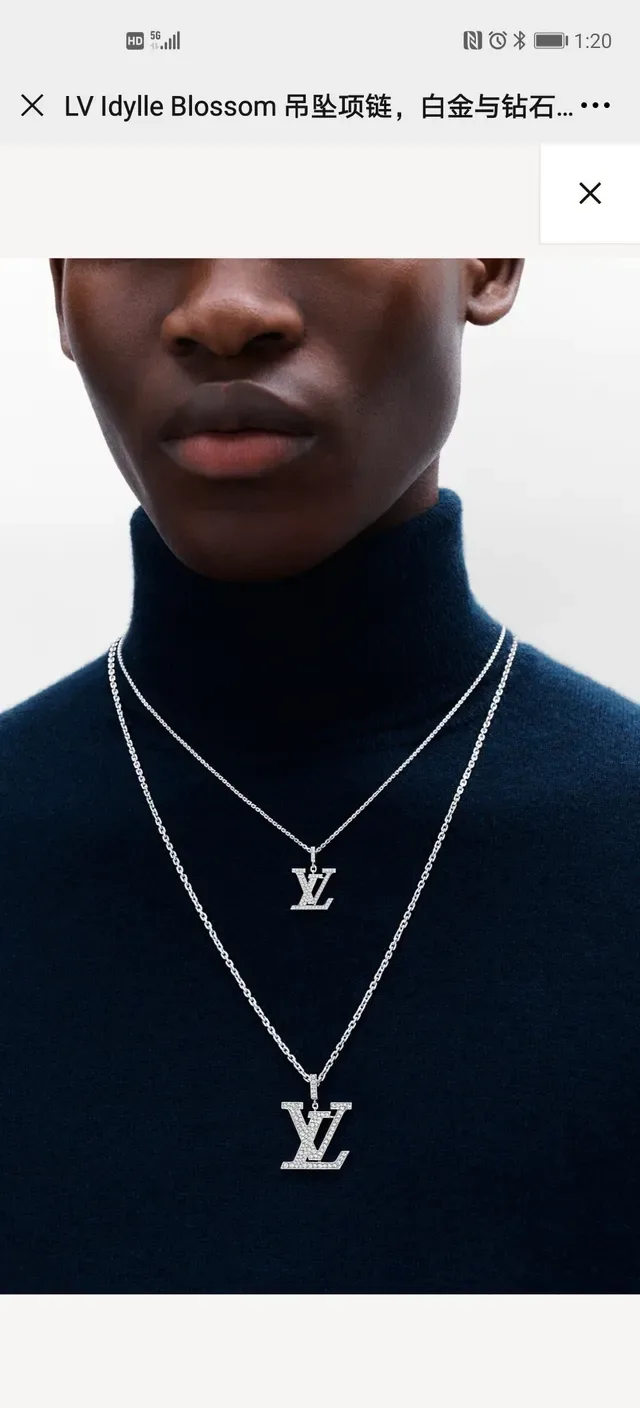 Louis Vuitton Monogram Pendant Silver White Pavé-Set Fine Curb-Link Chain Necklace 7