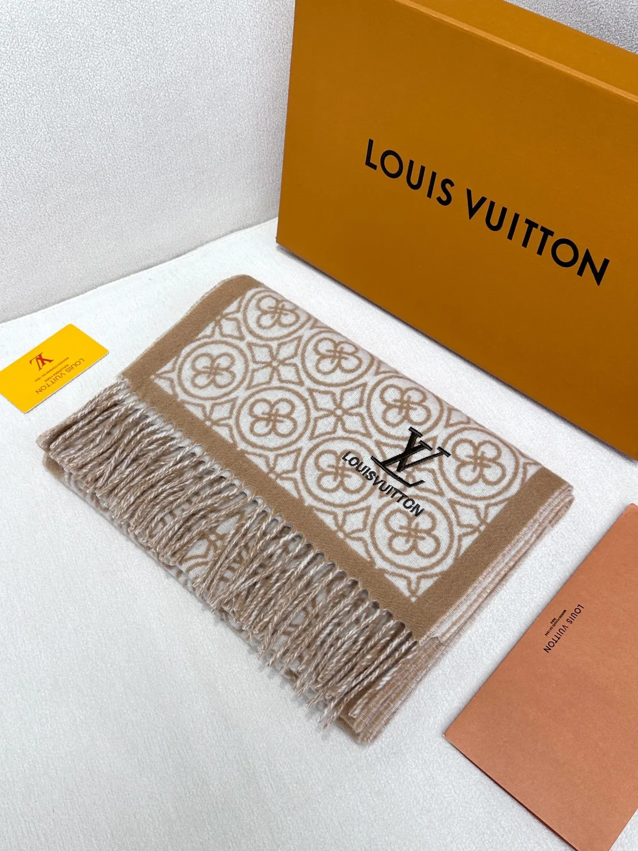 Louis Vuitton Monogram-Print Beige-on-Cream Woven Shawl 6