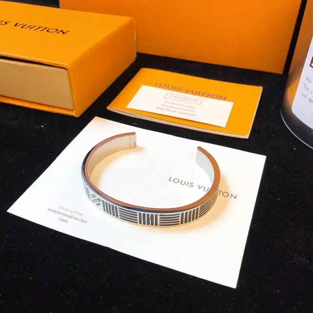 Louis Vuitton Monogram Stripe Engraved Silver-Tone Cuff Bracelet 4