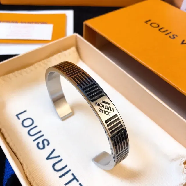 Louis Vuitton Monogram Stripe Engraved Silver-Tone Cuff Bracelet 8