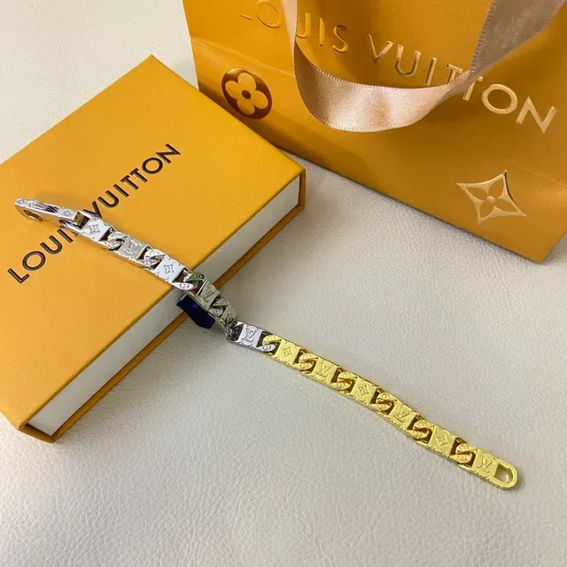 Louis Vuitton Monogram Two-Tone Gold and Silver Curb-Link Bracelet 3